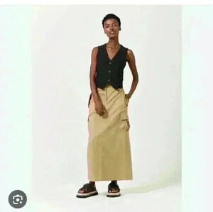 Denver hayes cargo skirt beige drawstring waist casual trendy back slit 16